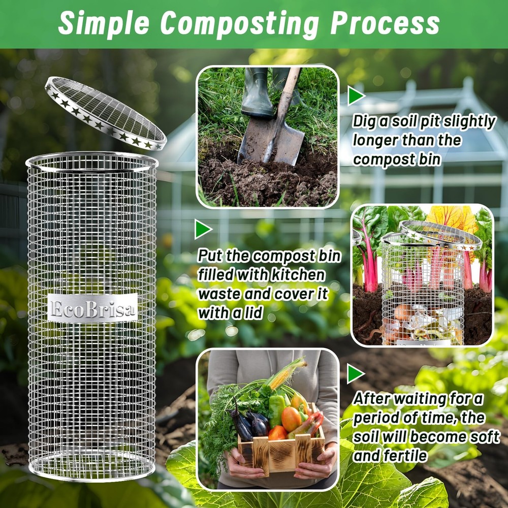 EcoBrisa 2pack Underground Worm Composting Bin, Metal Compost Bin for Recycli...