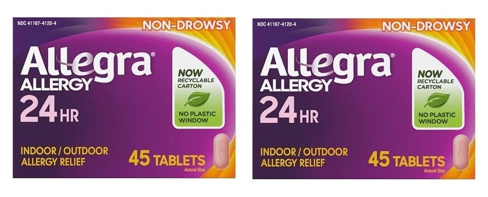 Pack 2 Allegra 24-hour Indoor and Outdoor Allergy Relief 180 mg 45 Tablets 02/26