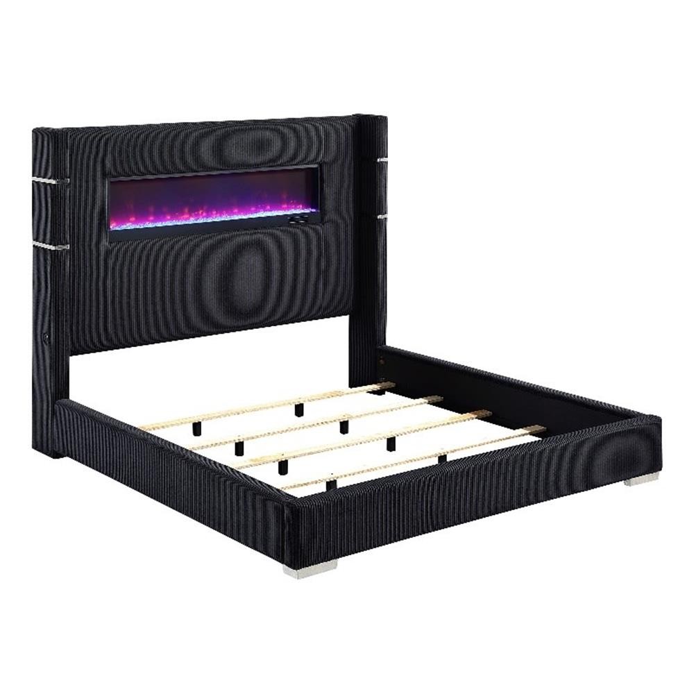 Tisdall Upholstered Queen Flame Visualizer Bed Black