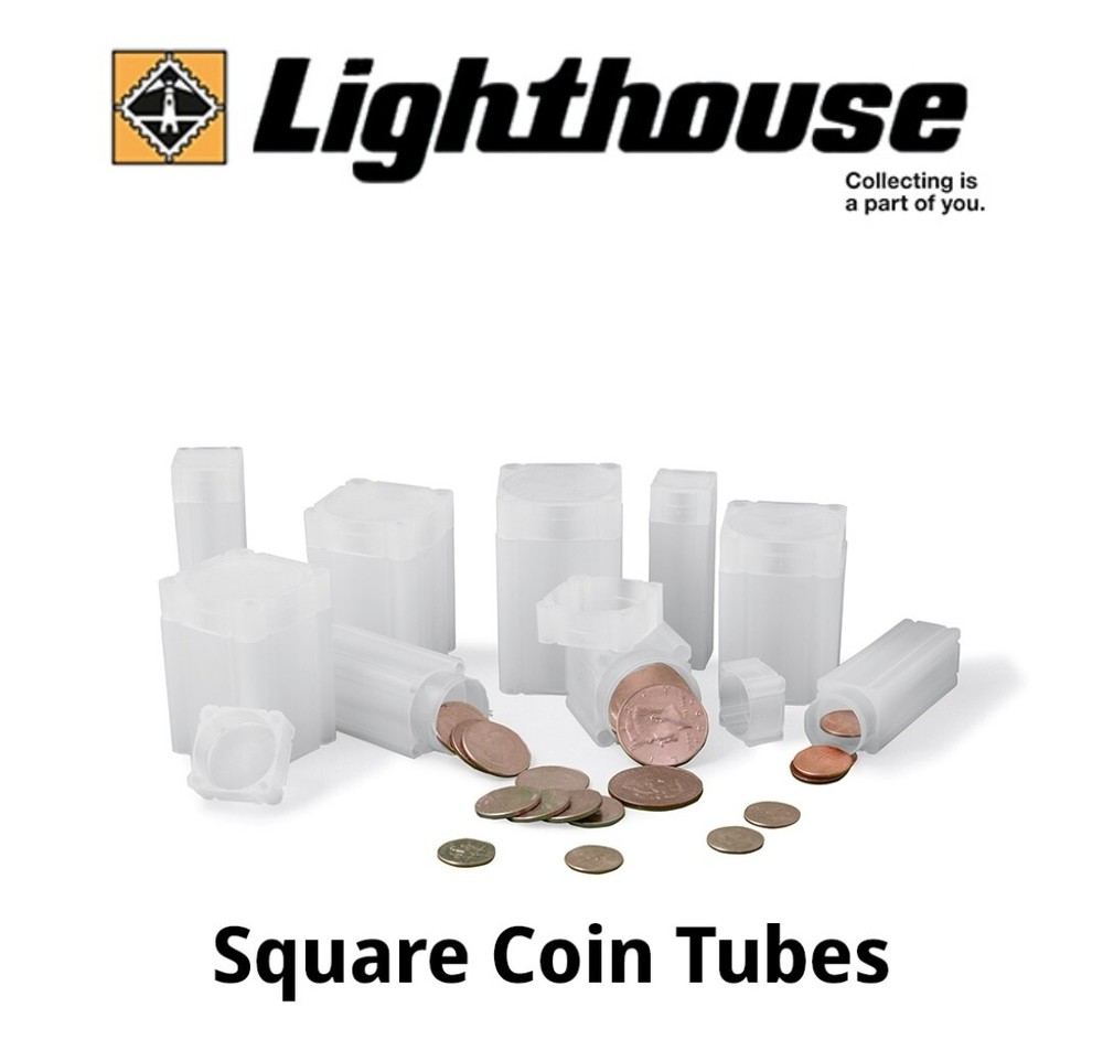 Lighthouse - Square Coin Tubes - Convenient Push Top, Virtually Unbreakable,...