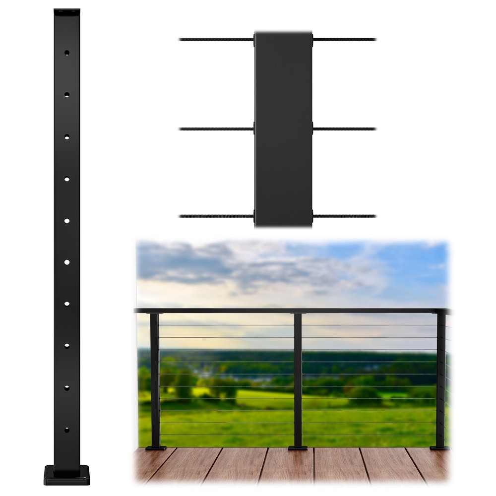 Muzata Level drilled Cable Railing Post Fixed top Level Line Black Post PS02