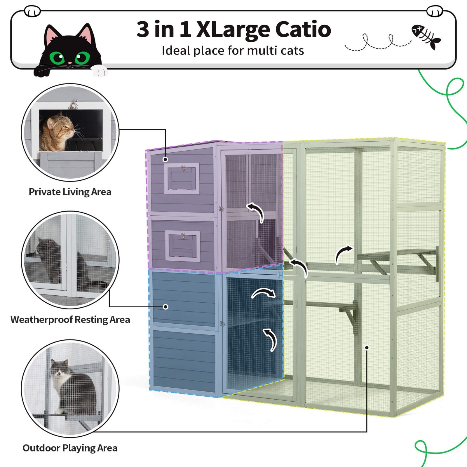 4-Tier Cat Playpen Outdoor Cat House Catio Enclosure with Resting Box, Platforms