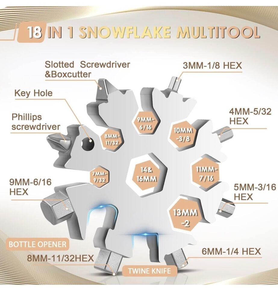 2 Pack 18 in 1 Snowflake Multi Tool Stocking Stuffers For Men
