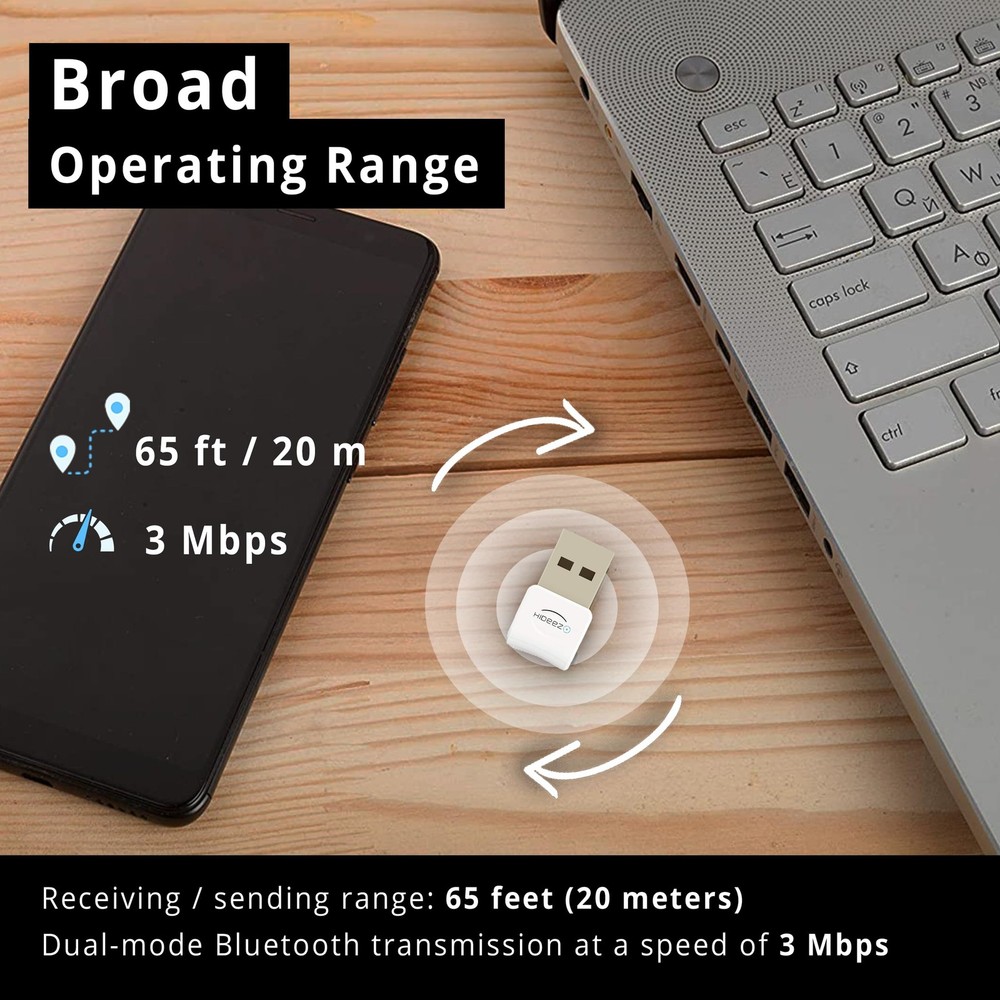 USB Bluetooth Adapter for PC macOS Linux ChromeOS Low Energy White