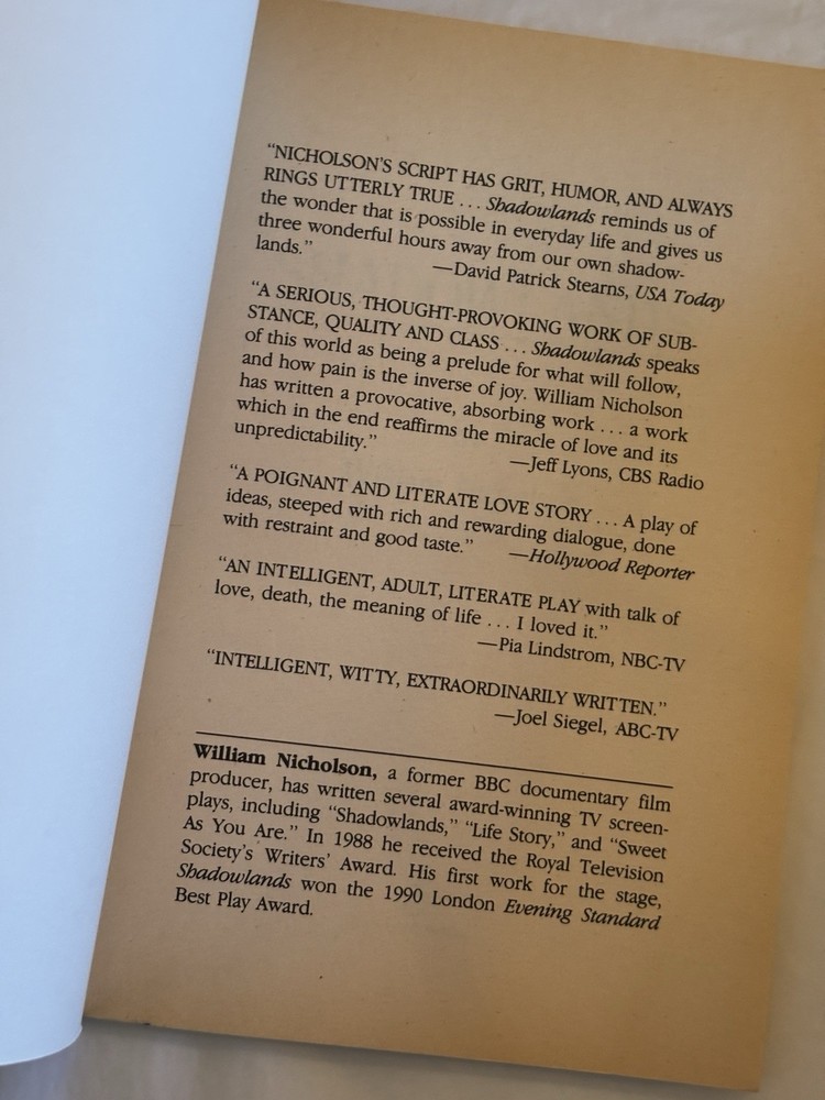 SHADOWLANDS William Nicholson - C S Lewis Play SCRIPT
