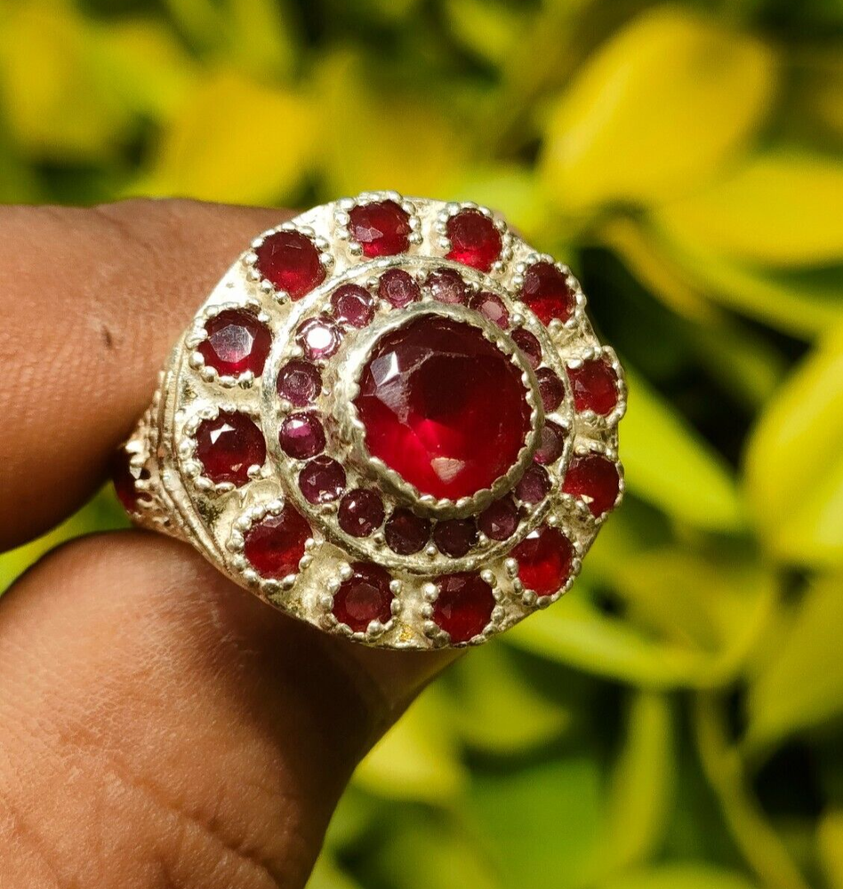 Natural Ruby Stone with Multi Ruby Stones Ring Sterling Silver 925 Antique Ring