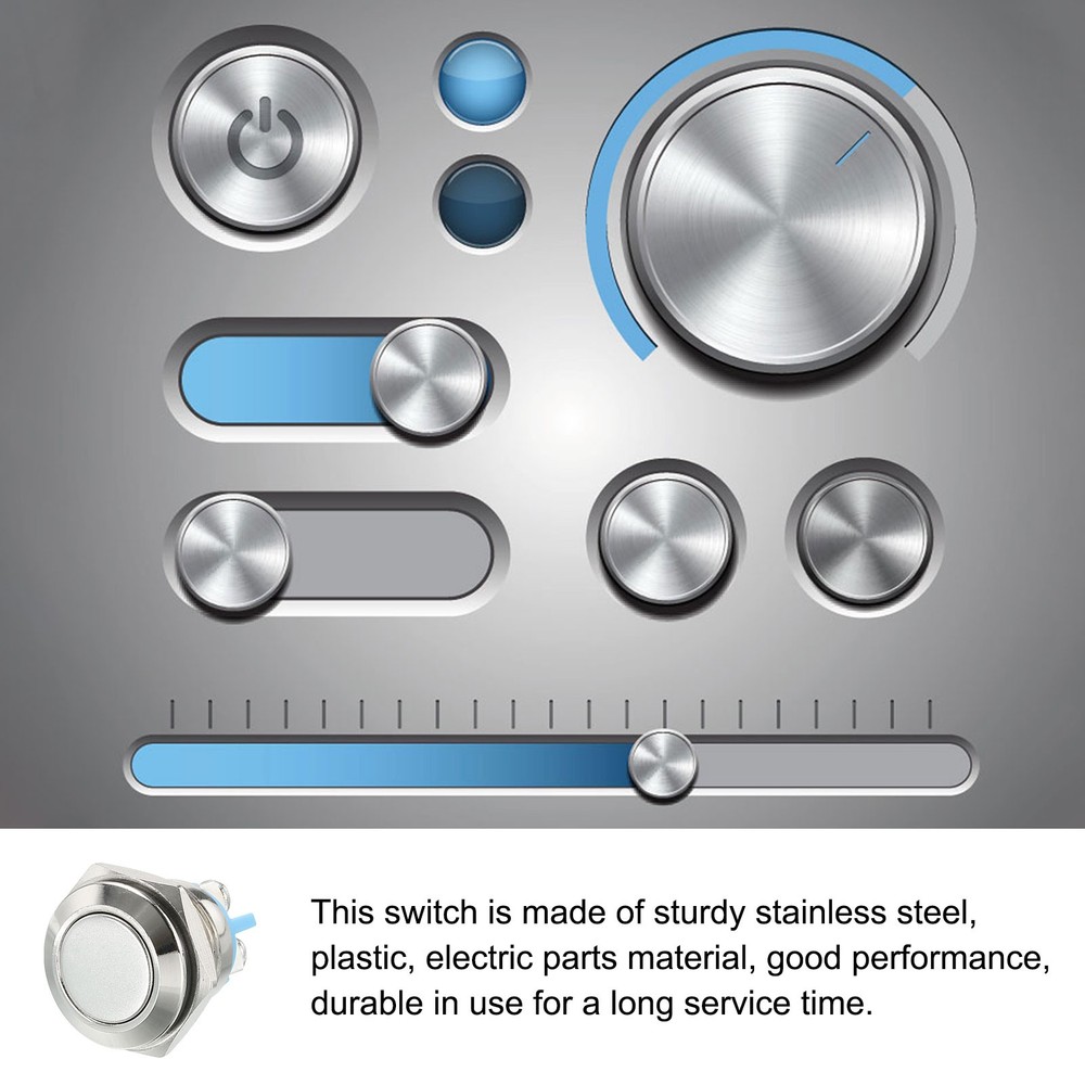 Round Push Button Switch - AC 250V / 16mm / Silvery / 1 Pcs