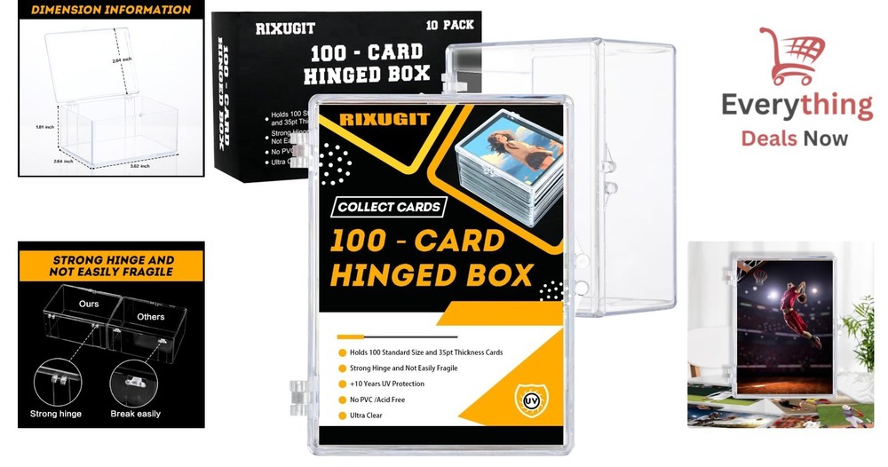 10-Pack 100-Count Hinged Trading Card Storage Boxes - Clear Deck Case Collection