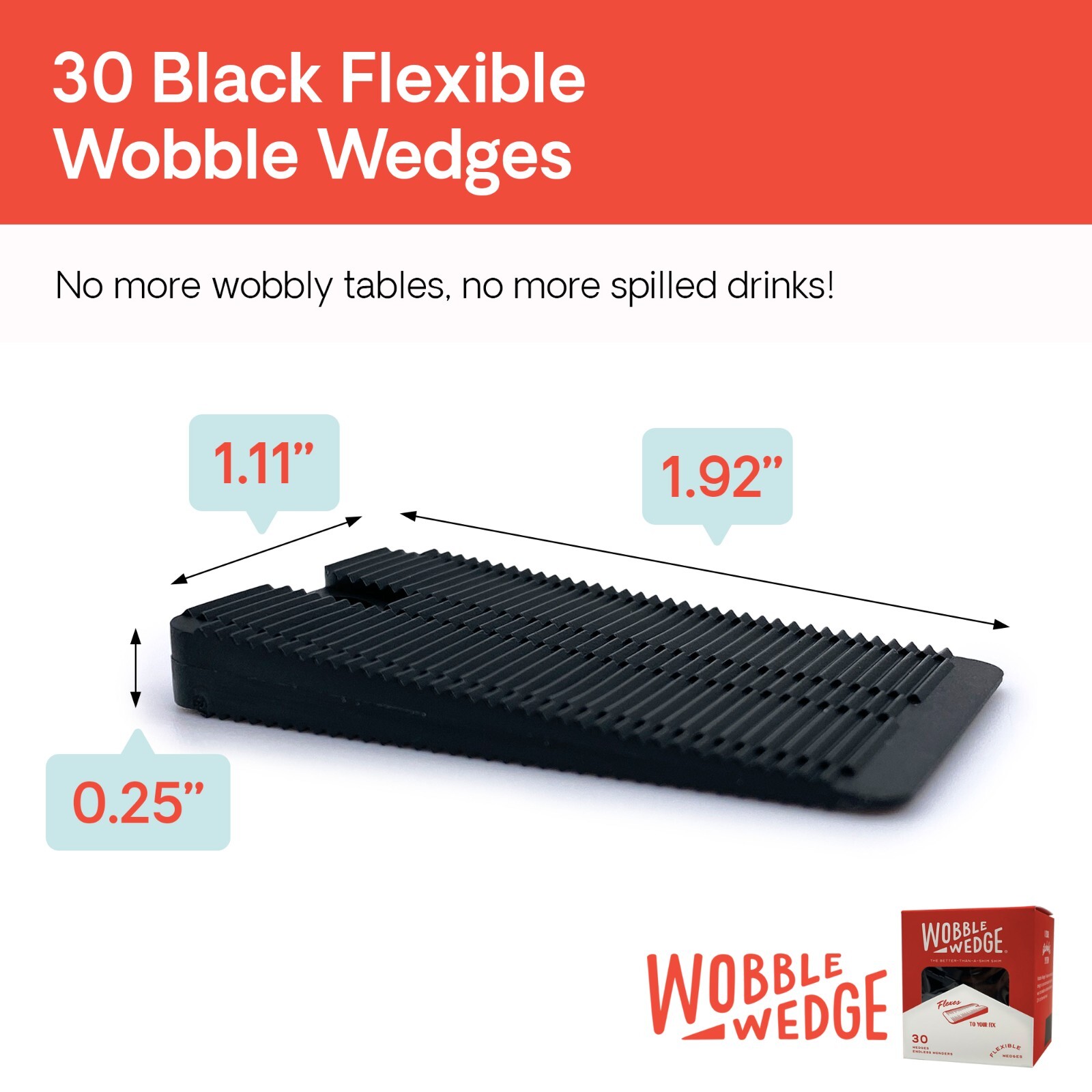 (30 Pack) Wobble Wedge Tapered Black Flexible Soft Multi-Use Wedge Stabilizer