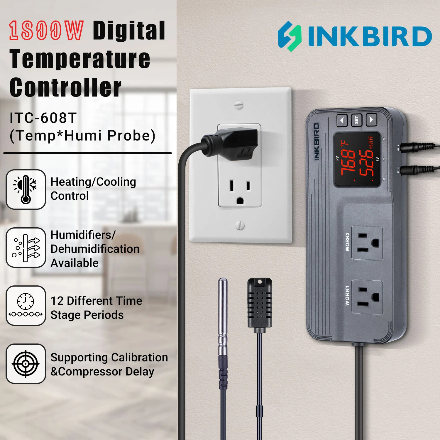 1800W Temperature Controller Humidity Control ITC-608T Seed Germination Brewing