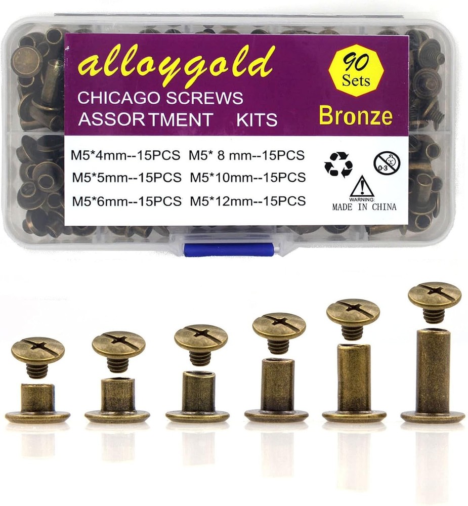 Bronze Chicago Screws Leather Assorted 90 Sets