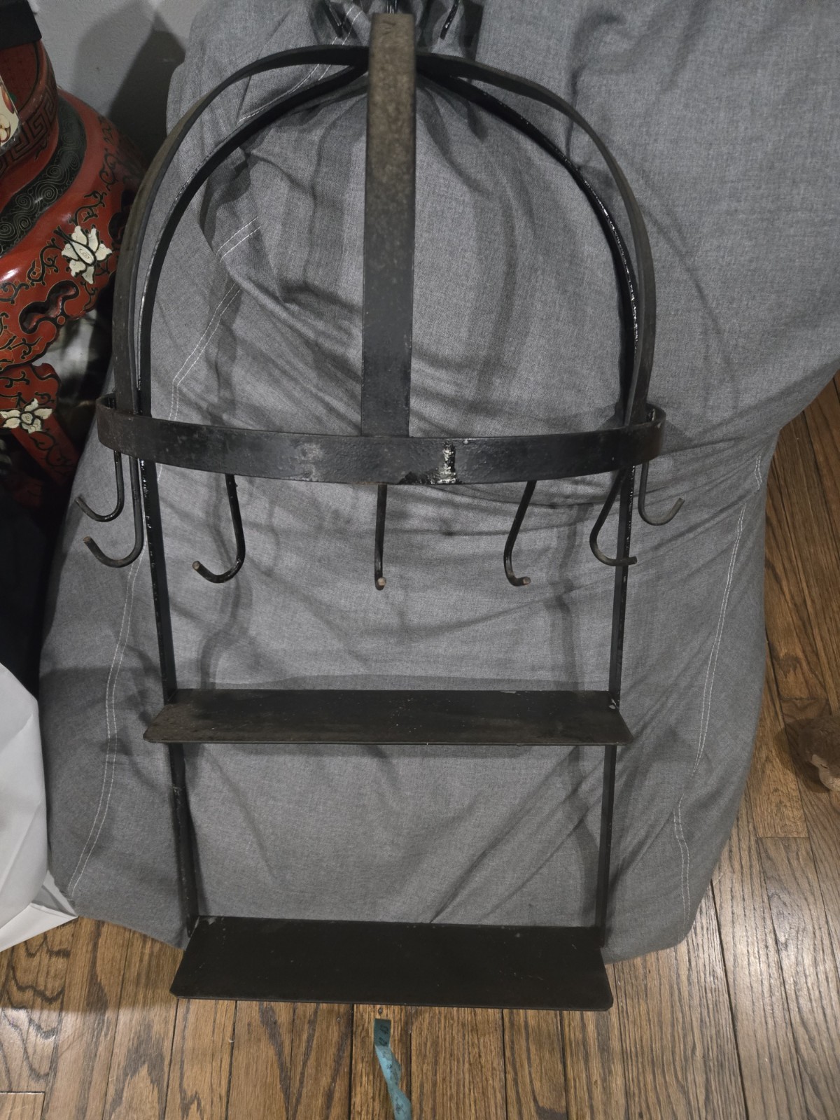 French Country Style Vintage Wrought Iron Pan Kitchen Utensils Rack