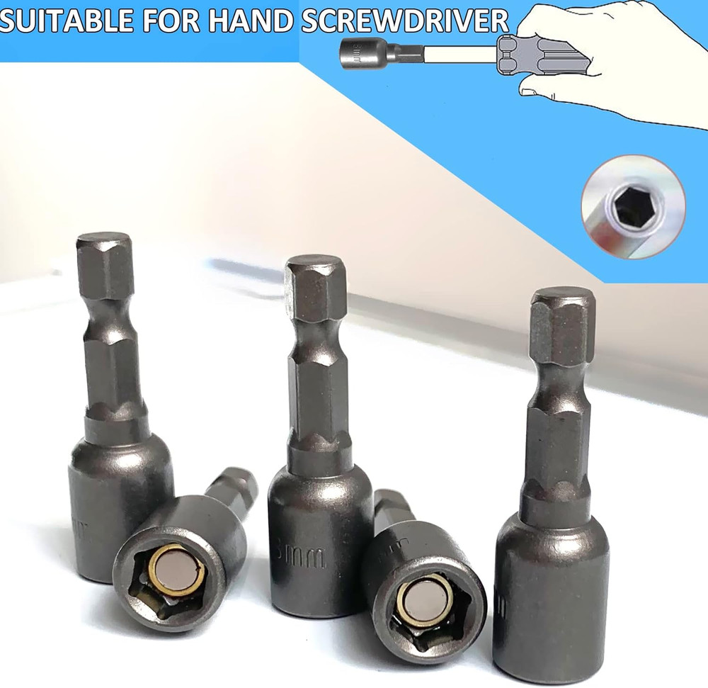 5/16 Nut Driver Bit Set 10PCS Hex Shank Magnetic Socket Quick Change Impact Tool
