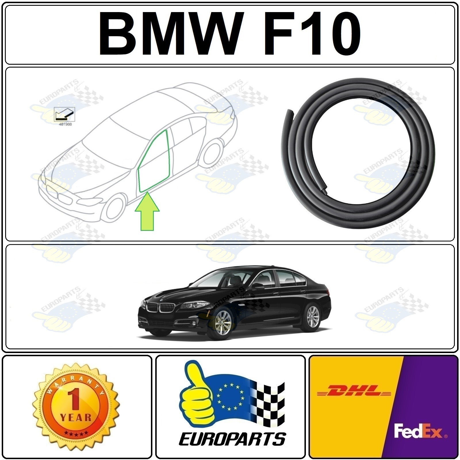 2011-2017 BMW F10 Door Seal Edge Protector Weatherstrip 51727278503 Front Left
