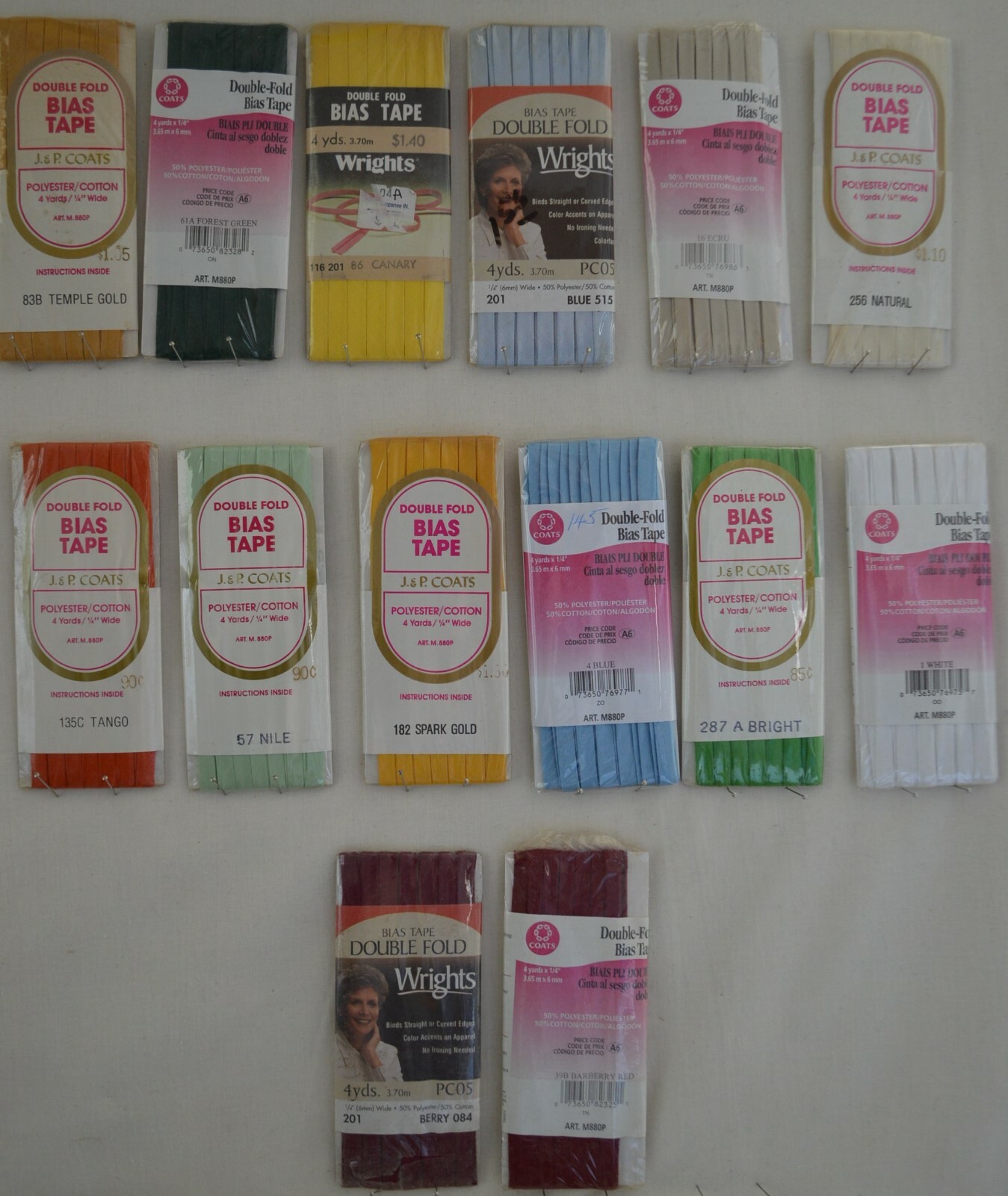 Wrights / C&C Double Fold Bias Tape - 1/4" w x 4yds - 49 great colors!