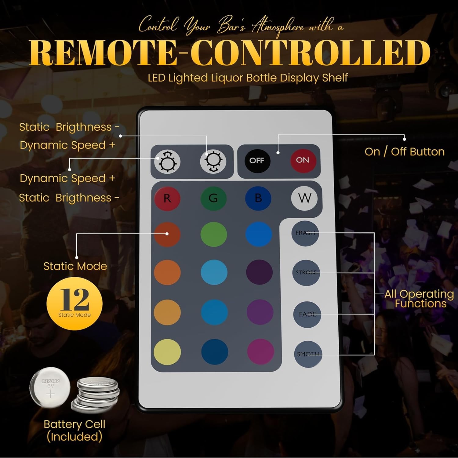2 Step LED Lighted Shelves Liquor Bar Bottle Display Shelf with Remote Control