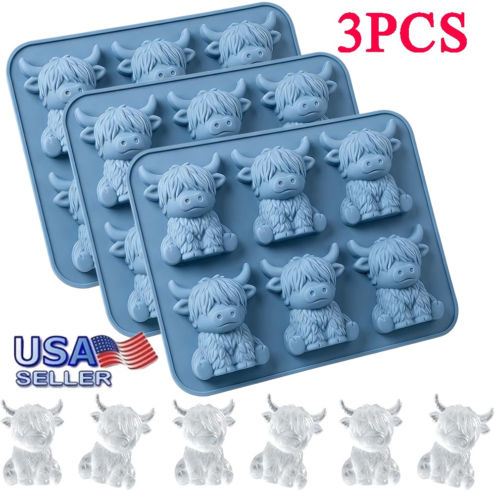 3D Highland Cow Ice Cube Tray, Large Silicone Fun Shapes Ice Cube Mold for Whisk
