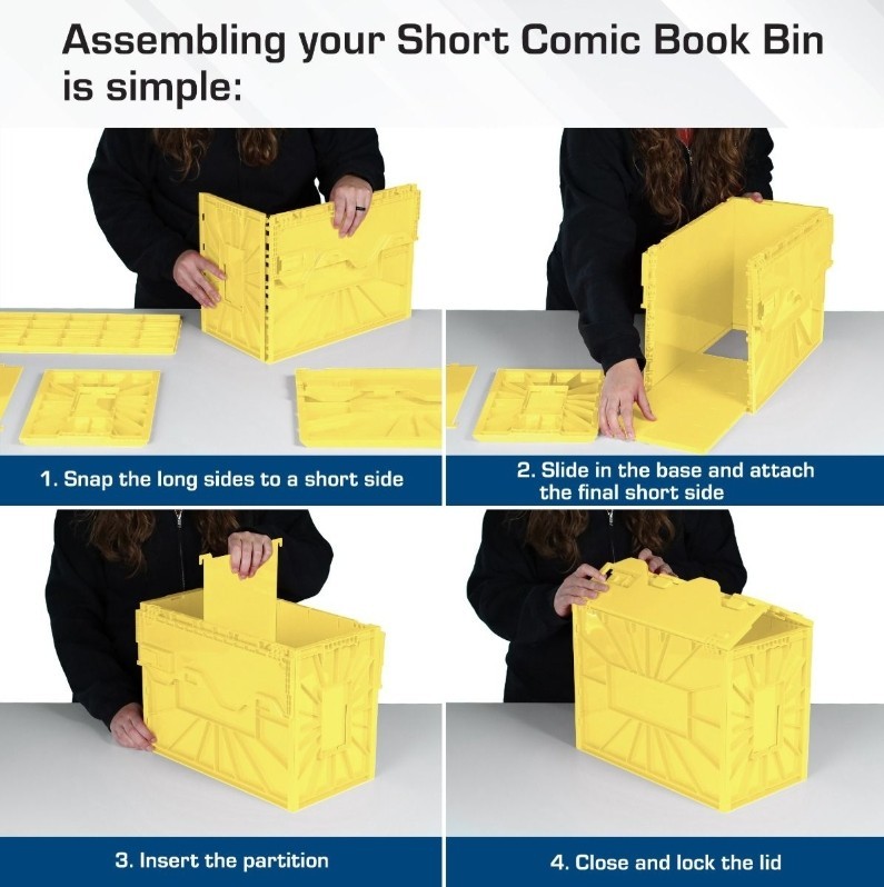 BCW Stackable Short Comic Book Bin for 150 Comics with Locking Lids - Yellow