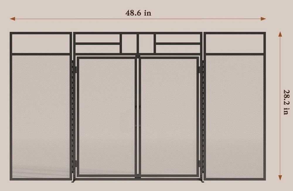 3-Panel Folding Fireplace Screen with Magnetic Hinged Doors, Solid Wrought Iron