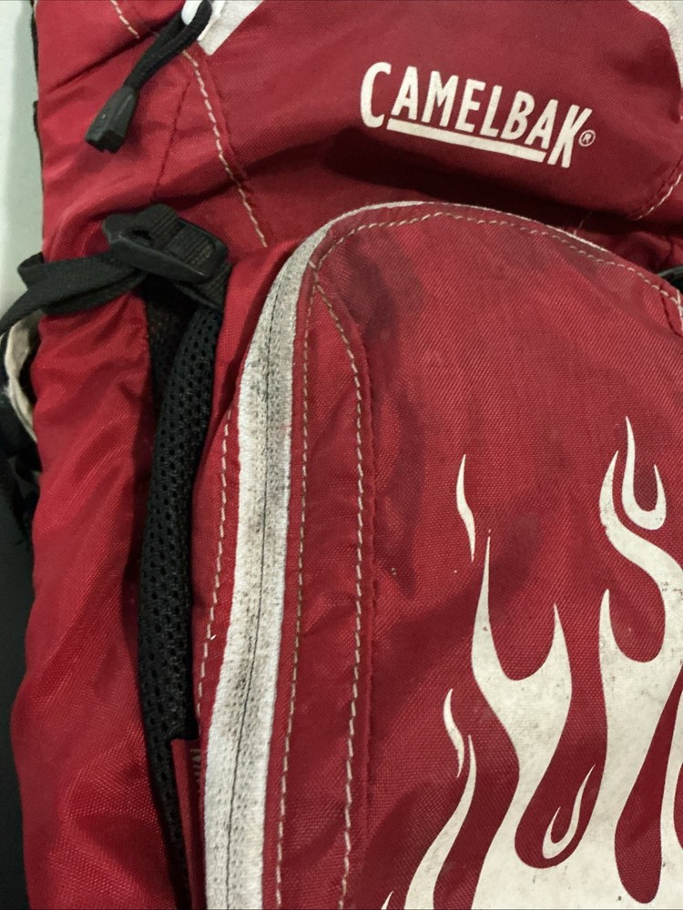 CamelBak Red With Flames Backpack Hydration Pack 2L Marks & Wear NO BLADDER BAG
