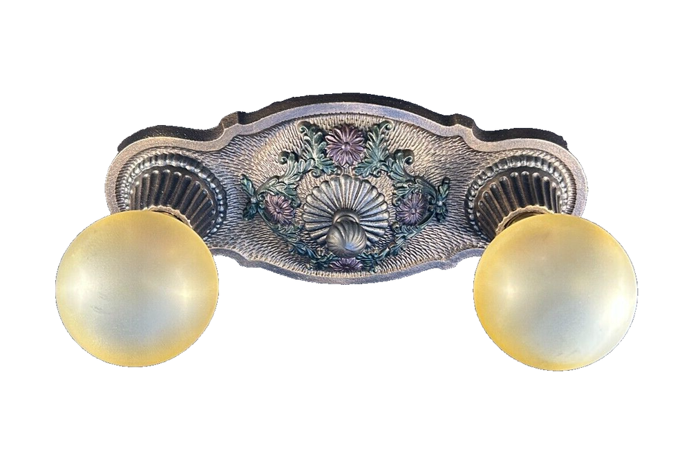 1920-30s cast Iron 2 light flush mount light fixture