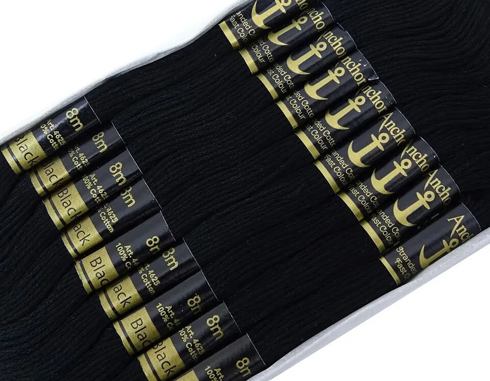 Anchor Threads Stranded Cotton Thread Floss Cross Stitch Hand Embroidery Black