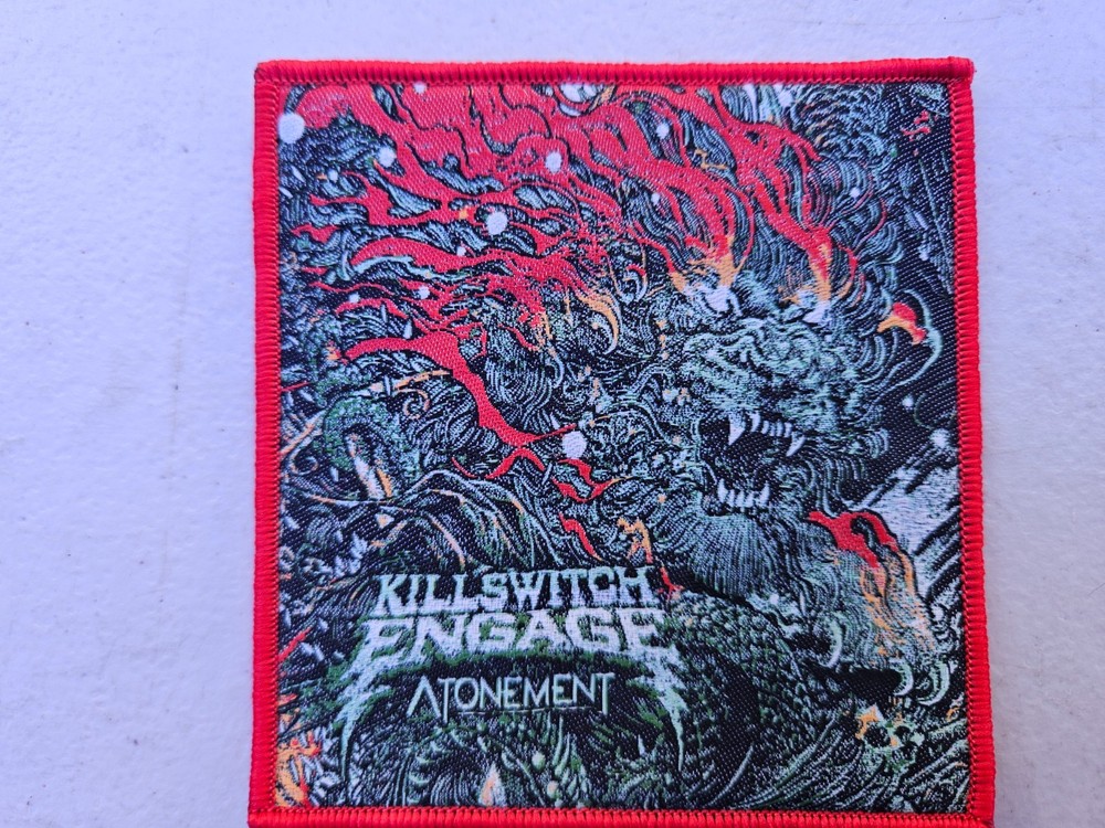 KILLWTCH ENGAGE, ATONEMENT, SEW ON RED BORDER WOVEN PATCH
