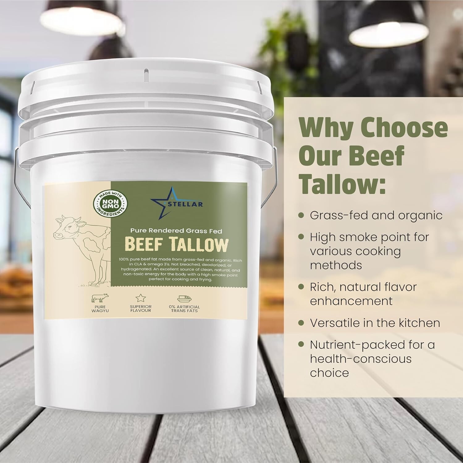 Beef Tallow - 100% Grass-Fed & Finished - Good for Cooking, Baking ~ 15 Pounds