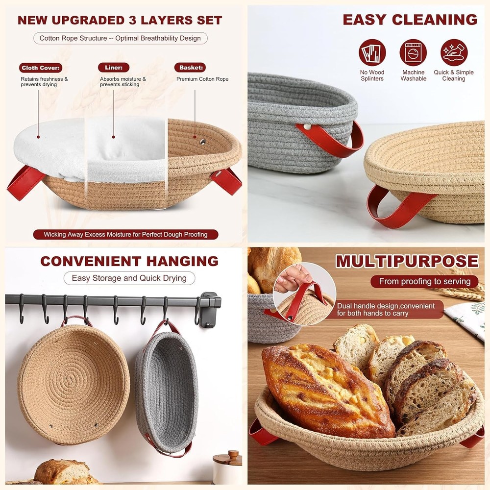 Rustic 14pcs Sourdough Starter Kit: Round & Oval Baskets with Baking Essentials