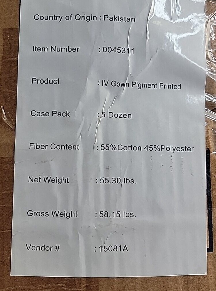1 DZ or 5 DZ Patient Hospital IV Gown Telemetry Pocket 50” Length 68” Sweep