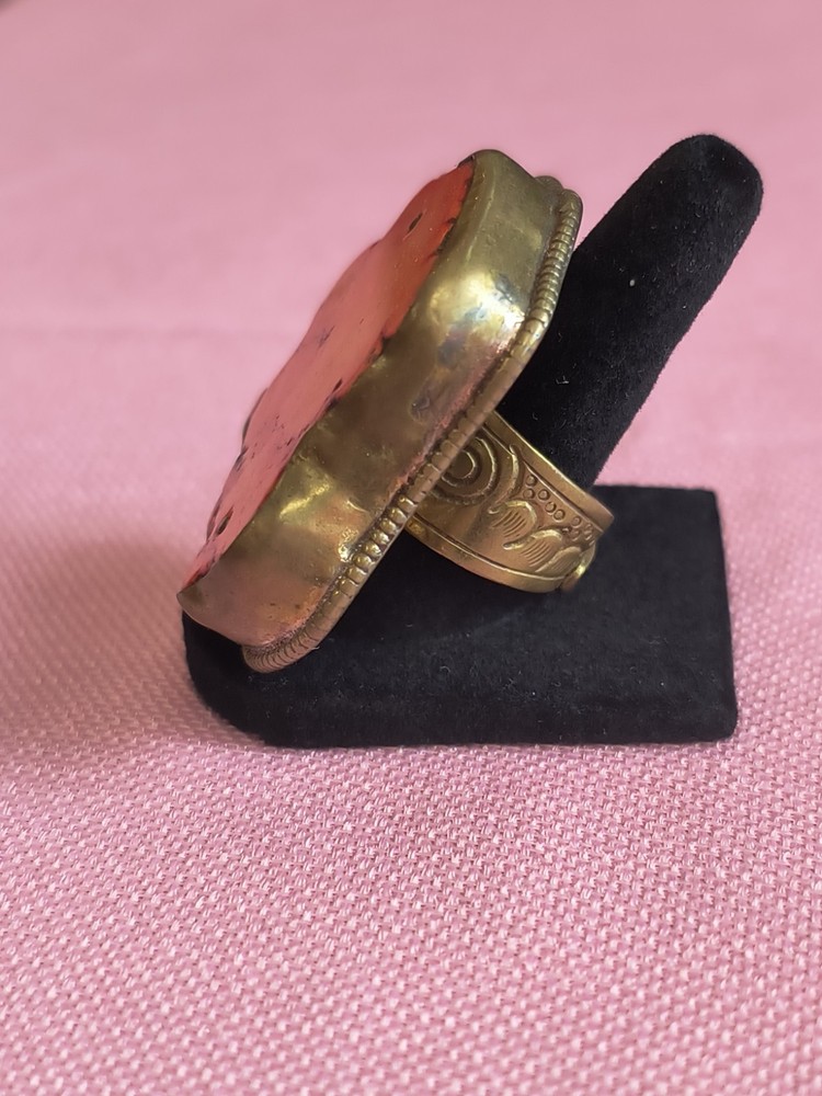 Orange LABRADORITE GEMSTONE TIBETAN DESIGN Adjustable RING