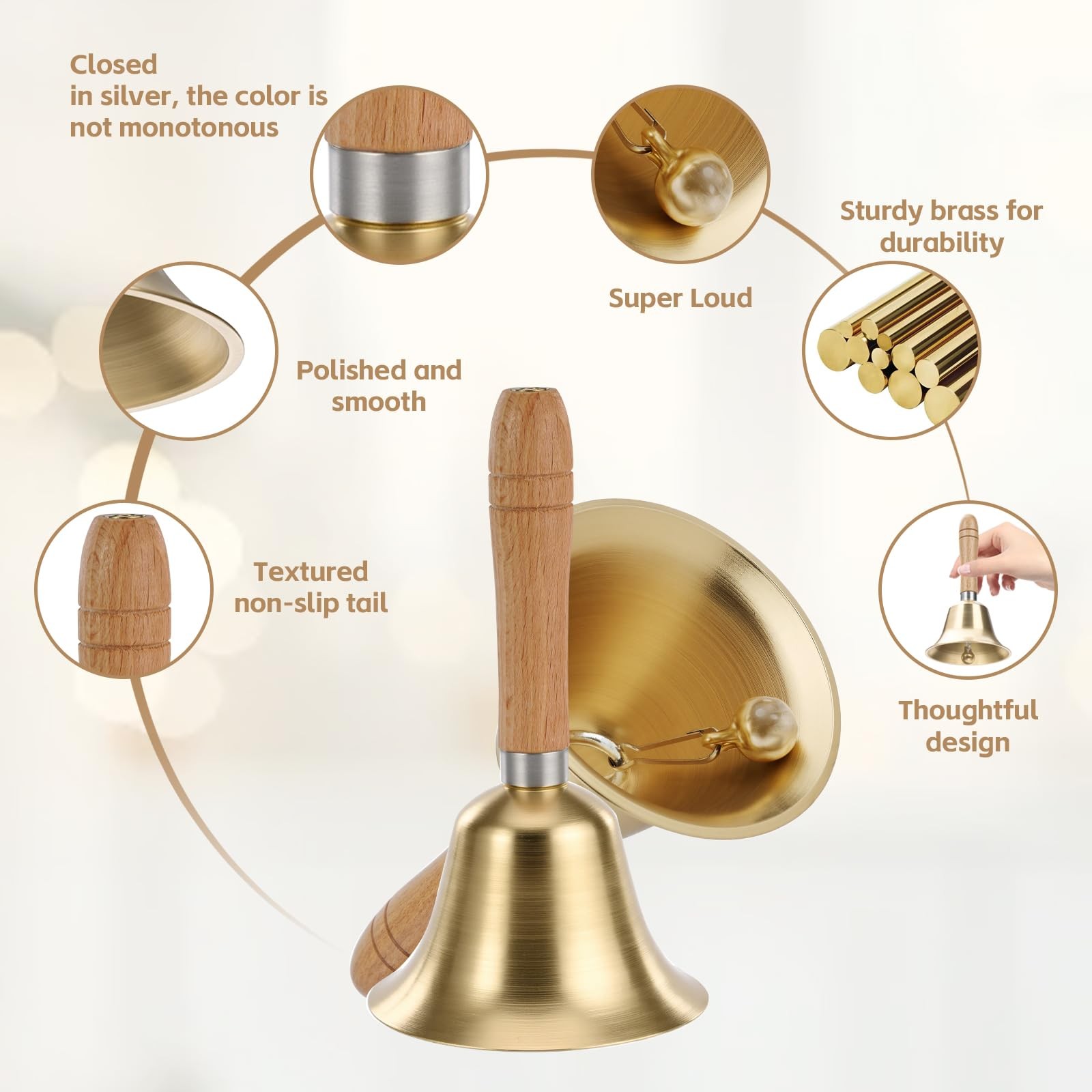 Super Loud Hand Bell - Solid Brass Call Bell for Elderly at Home,Wedding, Animal