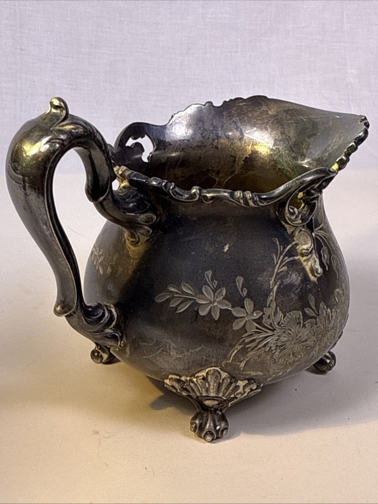 Antique Meriden Silverplate Co. 1466C Creamer Etched Floral. Late 1800’s