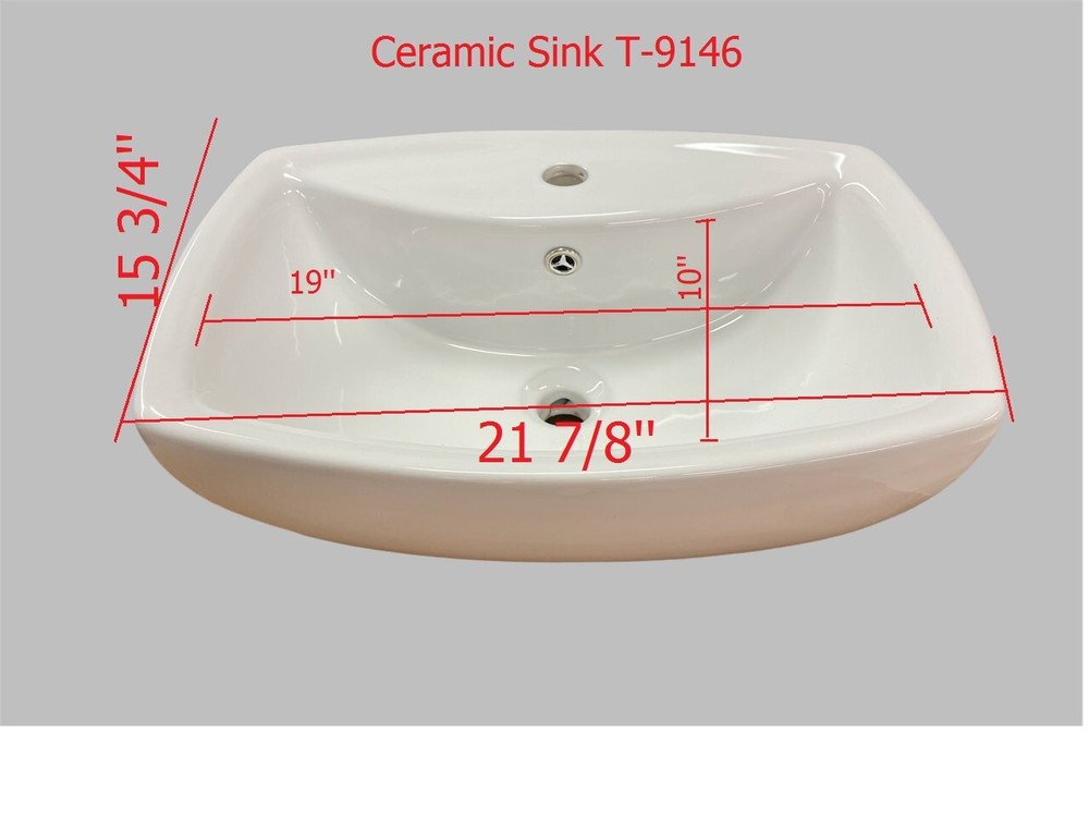 21" White Ceramic Rectangular Vessel Above Counter Sink with overflow