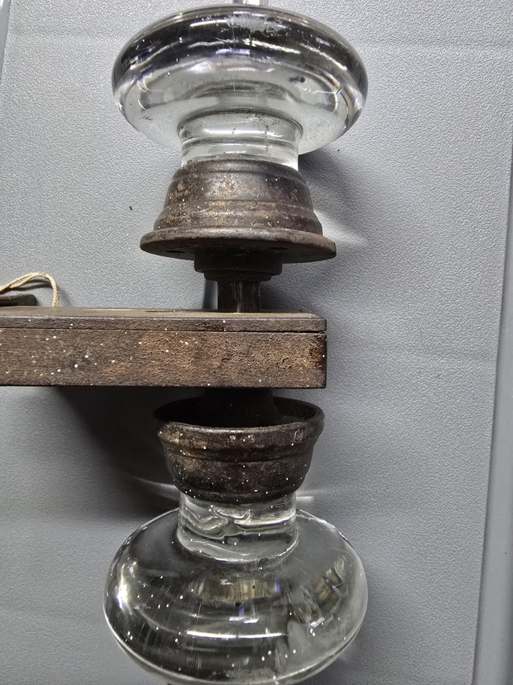Antique Smooth-Glass 2  1/4" Door Knobs w/ Brass Inlay