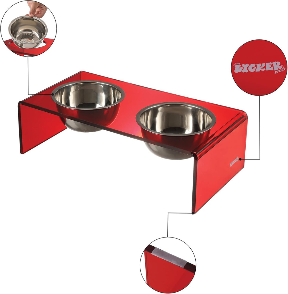 DBL2000H Keaton 5" Small/Medium Modern Acrylic Rectangular Elevated Pet Feeder w