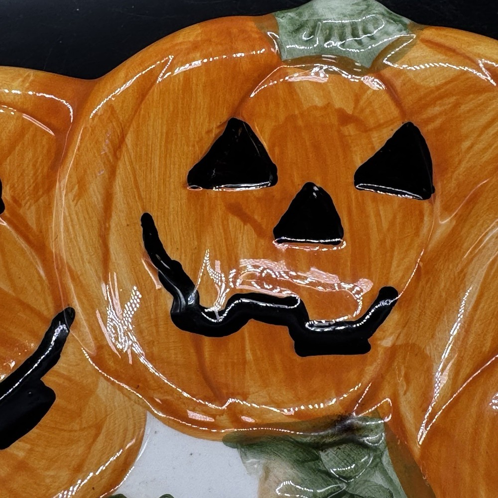 World Bazaar Halloween Ceramic Pumpkin 9" Candy Dish Jack O Lantern