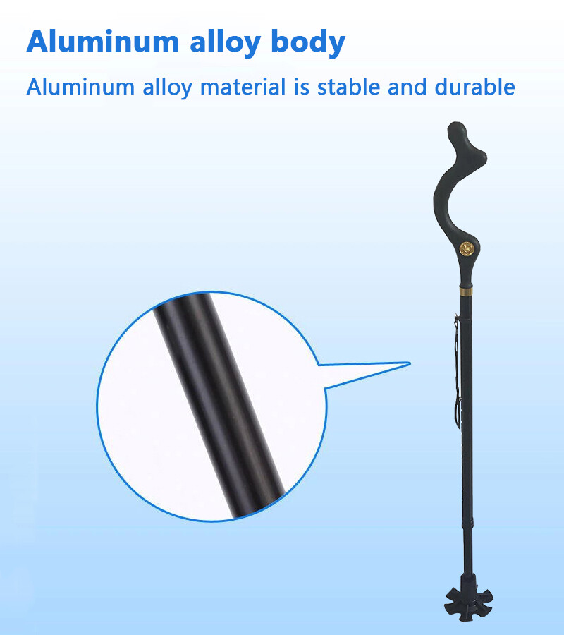 Folding Adjustable Walking Stick Cane 4 Head Pivoting Trusty Base Posture Cane