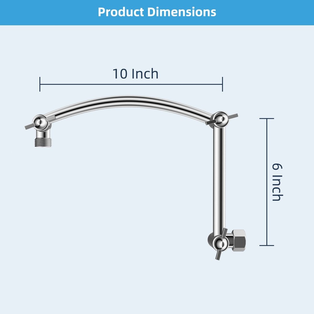 All Metal 16'' Shower Head Extension Arm Solid Brass Angle Adjustable Shower Arm