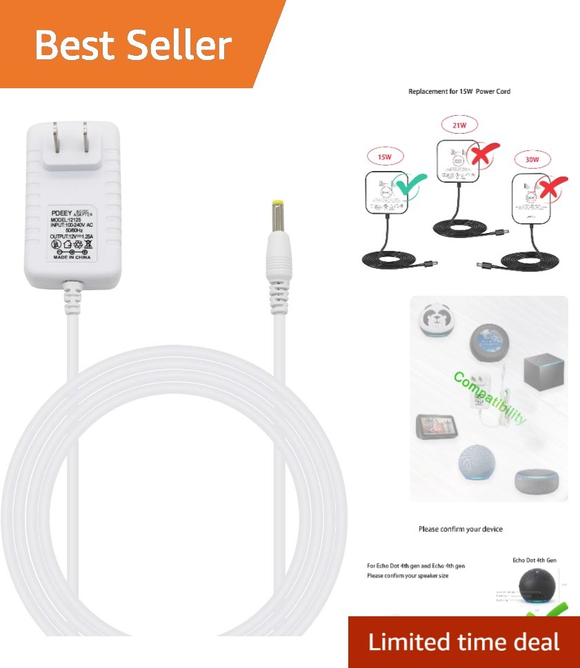 White Power Cord Replacement for Alexa Dot 3rd Gen, Dot 4th Gen, Dot 5th Gen ...