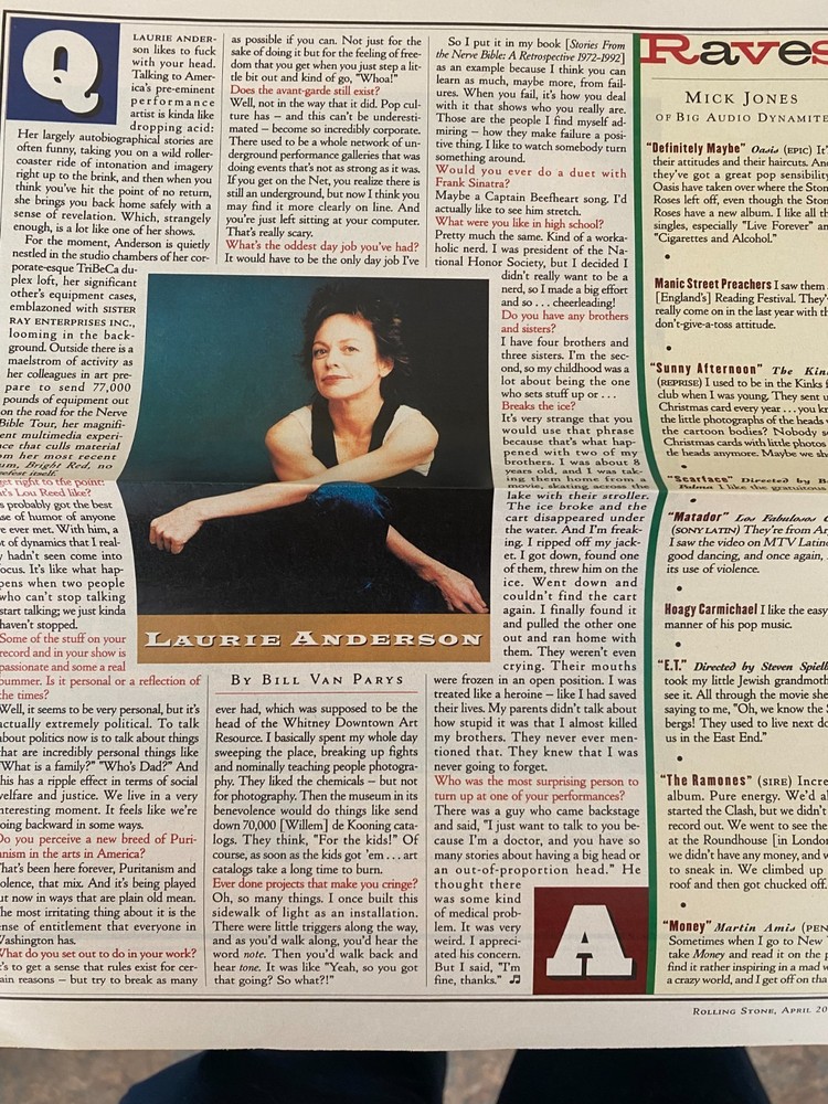 Laurie Anderson, Full Page Vintage Clipping