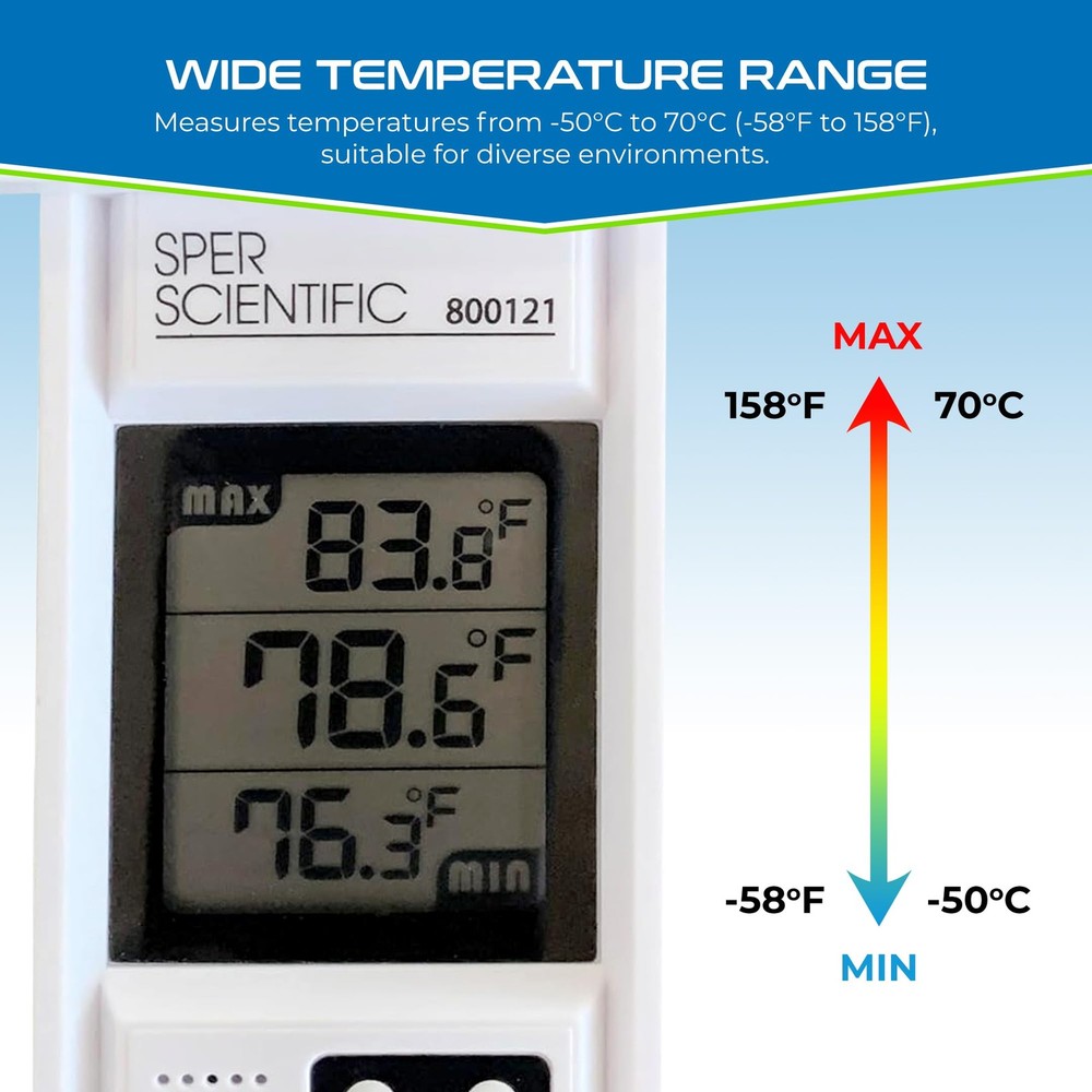 Sper Scientific Compact Digital Min/Max Thermometer 800121 - 1 Pack, White