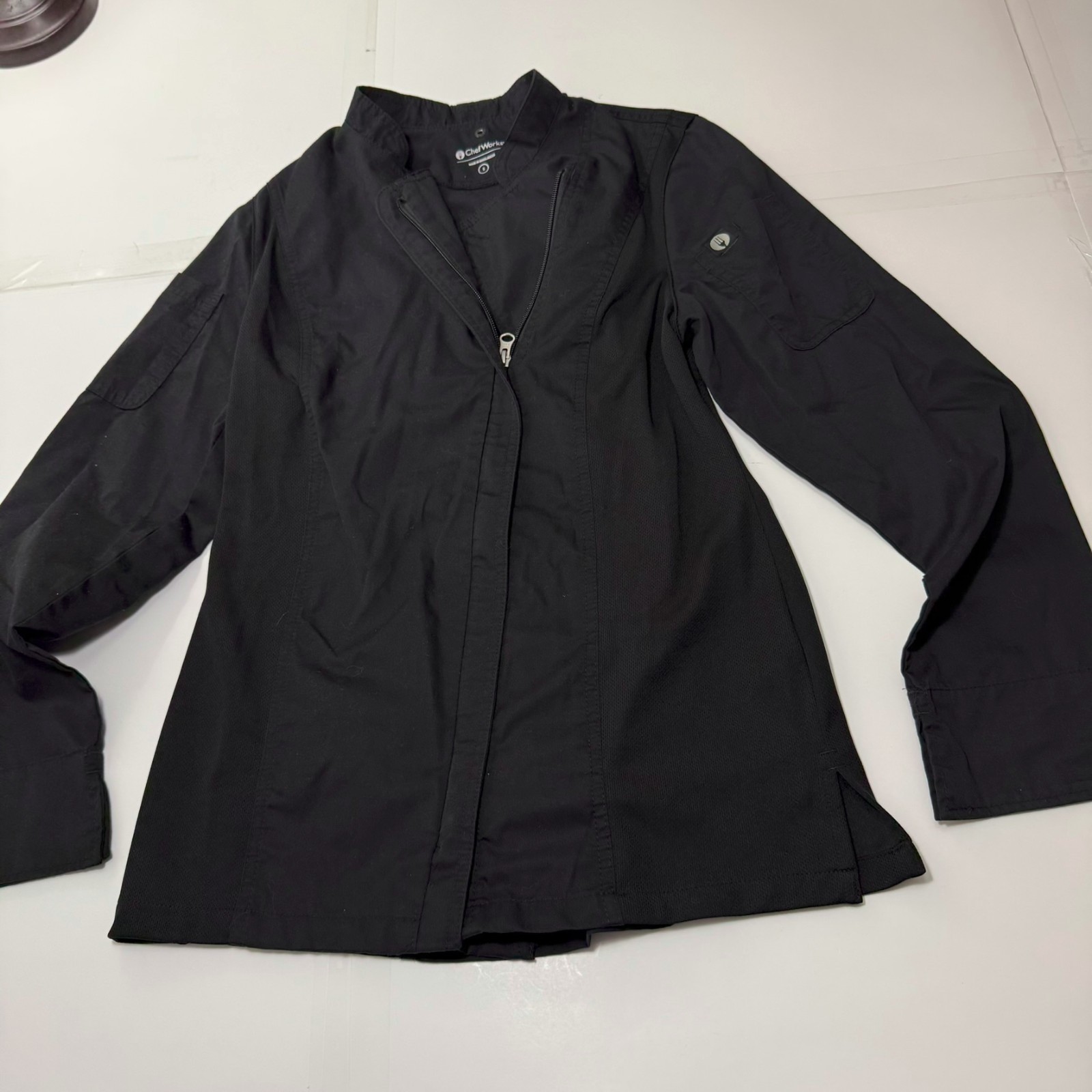 Chef Works Men's Full Zip Chef's Light Jacket Black Small S Vented Cook Workwear