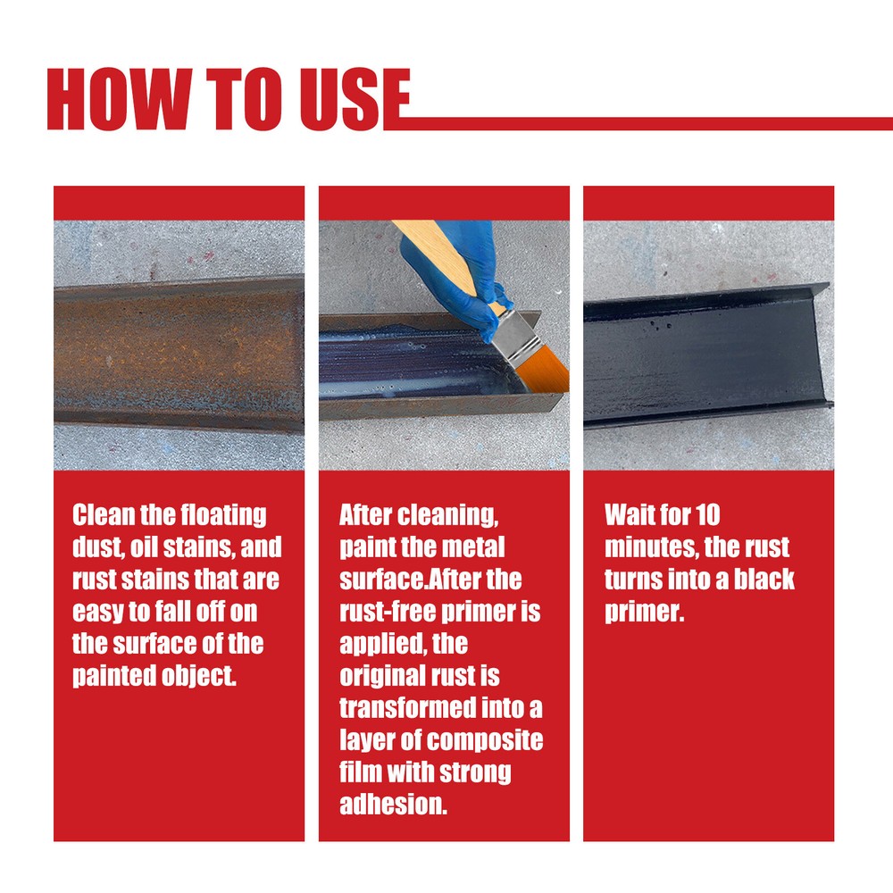 3Pcs Multifunctional Rust Removal Rust Converter Water-Based Primer for Metal US