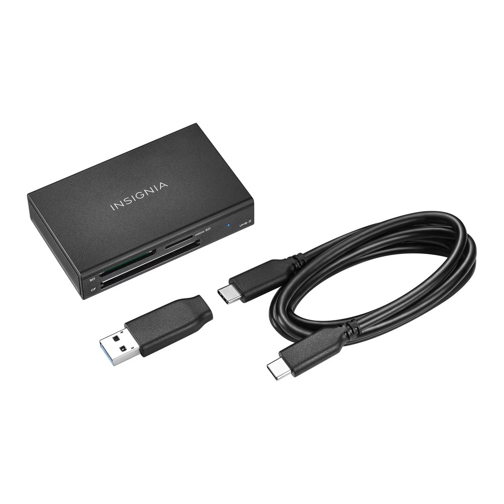 Insignia- USB-C to SD, microSD and CompactFlash Memory Card Reader - Black