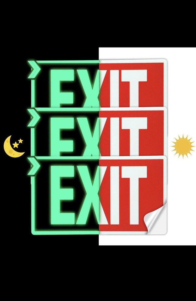 EXIT Signs Glow in the Dark EXIT Decals 3 Pack 12"X7" EXIT Photoluminescent Sign