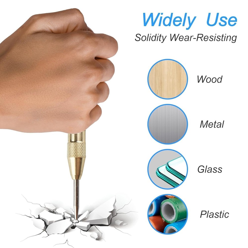 5" Automatic Brass Spring Loaded Center Hole Punch, Adjustable Tension Hand Tool