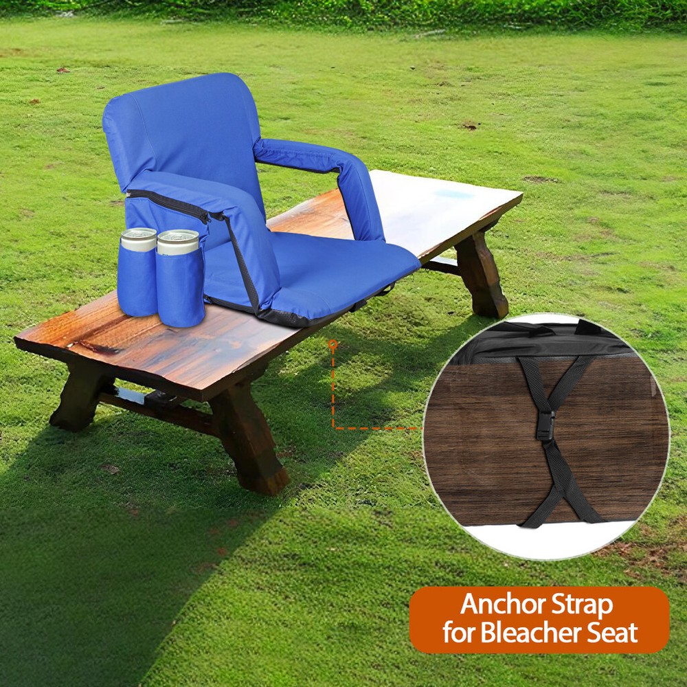 2PCS Folding Reclining Stadium Chairs forBleachers with Back & Arm Support Blue