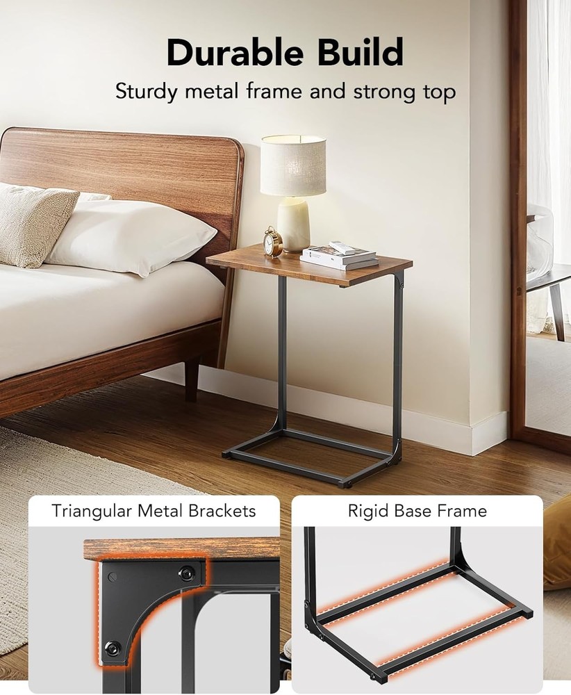 C-Shaped Side Table C Table Sofa W/ Two-Piece Desktop & Metal Frame Large