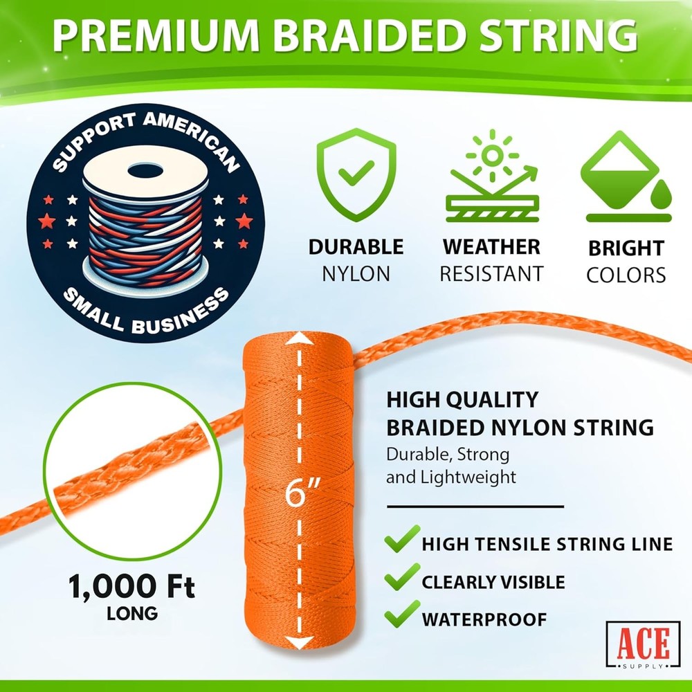 Orange Mason Line String - #18 Braided Nylon 1000 Ft Roll, Flo